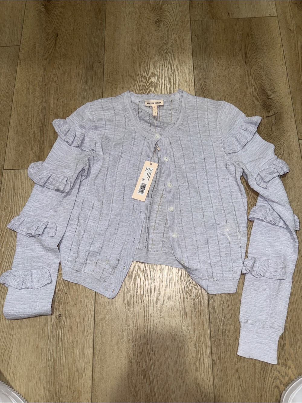 Rebecca Taylor Pastel Blue Ruffle Sleeve Cardigan